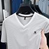 Men Summer Lightweight Breathable Ice Silk Short Sleeve T-shirt Casual Trendy Striped Design