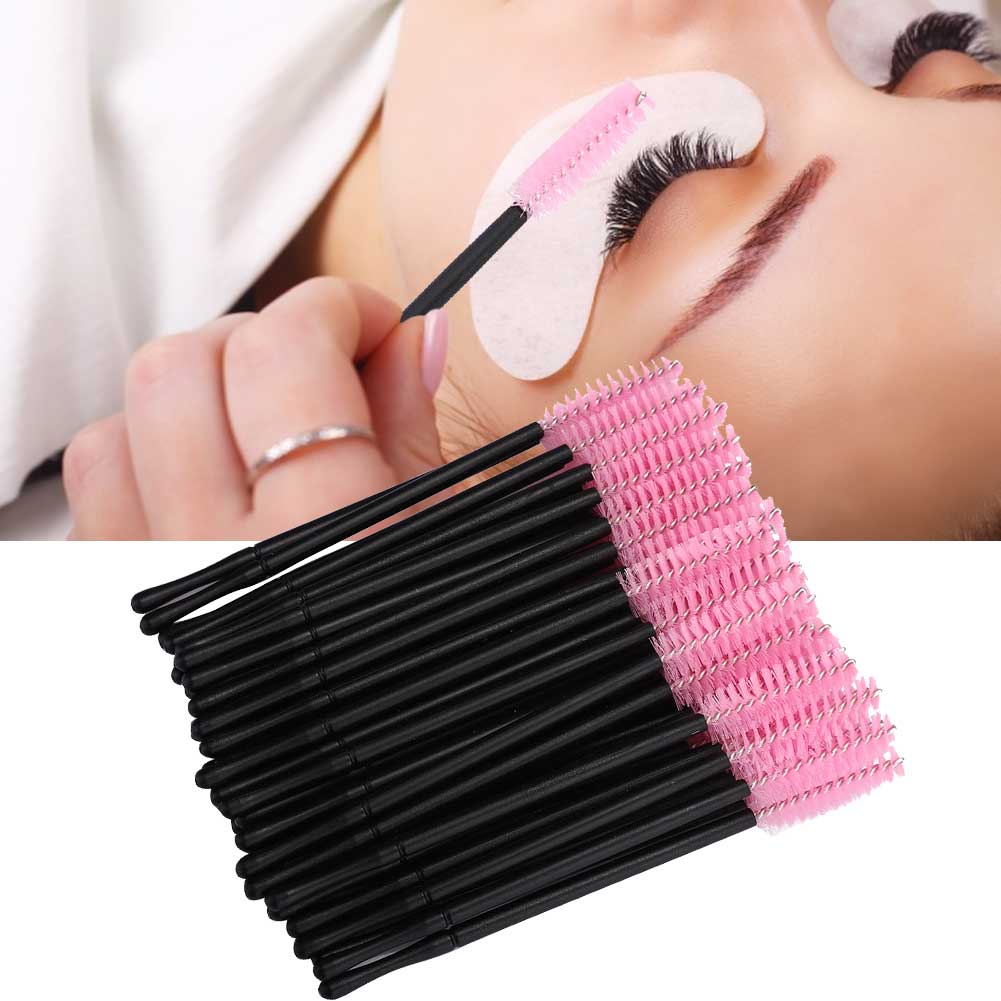 100pcs Disposable Eyelash Brush Mascara Wands Applicator Makeup Brush SetPink