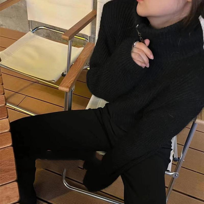 Elegant Fashion Turtleneck Cardigan Short Sweater Women Loose Autumn Winter New Versatile Zipper Long Sleeved Sweater Jacket Casual Simple Office Tops