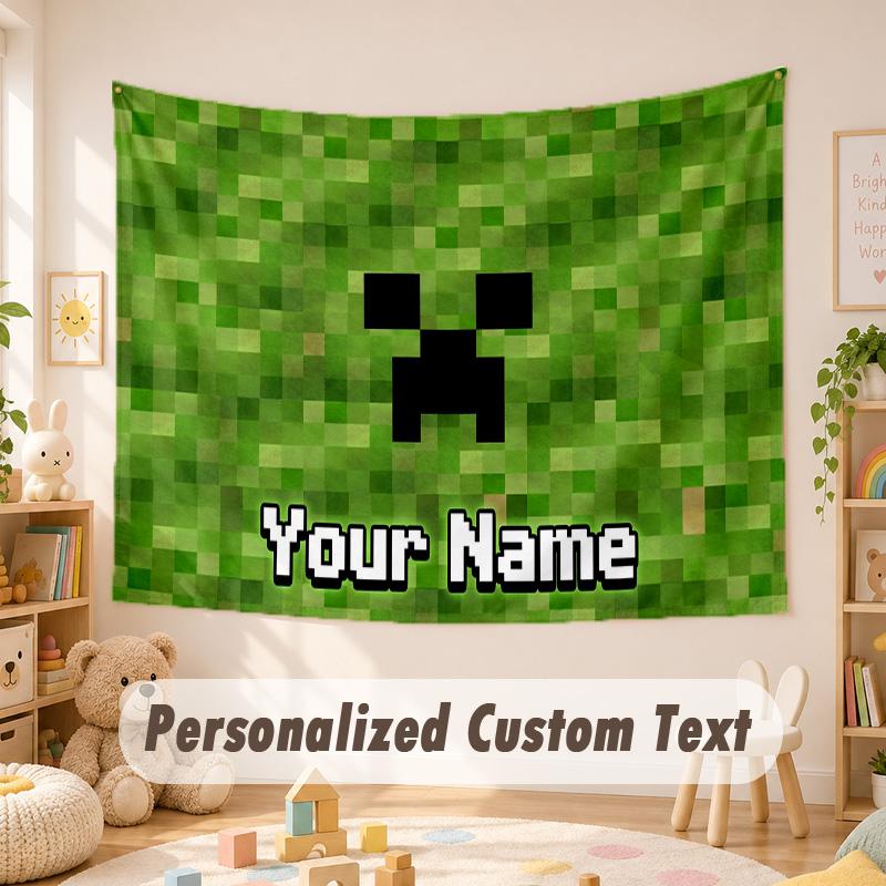 Custom Name Text Tapestry,Minecraft Boho Wall Hanging, Decorative Backdrop Tapestry For Room