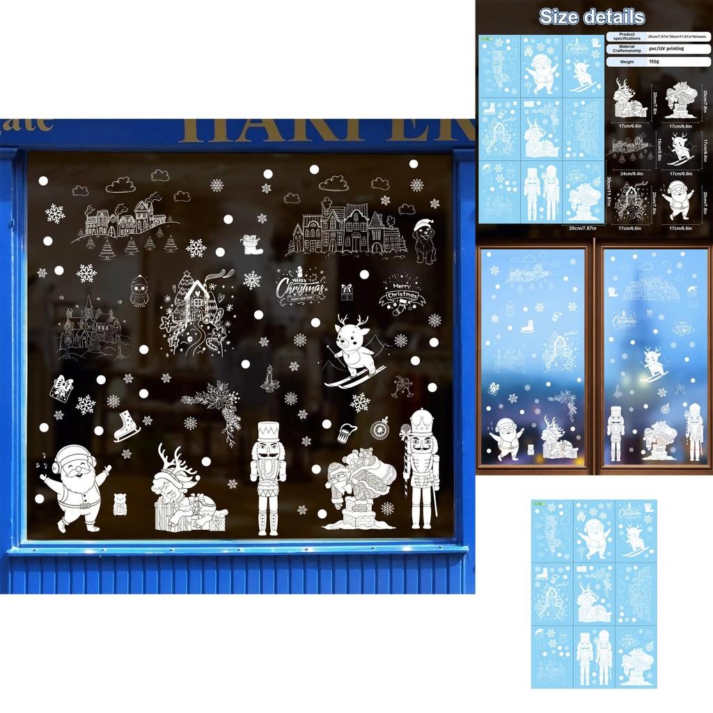 Christmas Snowflake Static Cling Glass Decal With Santa And Snowman For Window Decoration