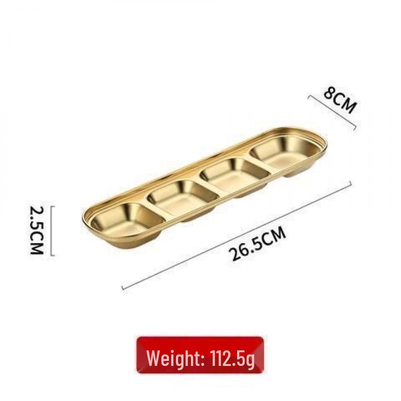 Korean Style 304 Stainless Steel Multi-compartment Sauce Dish for BBQ & Hot Pot, Golden Finish