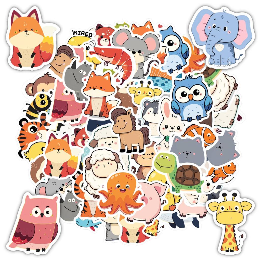 35 peças Desenho Animado Adesivos Desenho Animado Animais Fofos Adesivos de Animais Adesivos Engraçados Para Guitarra Laptop Capacete Skate Laptop Motocicleta