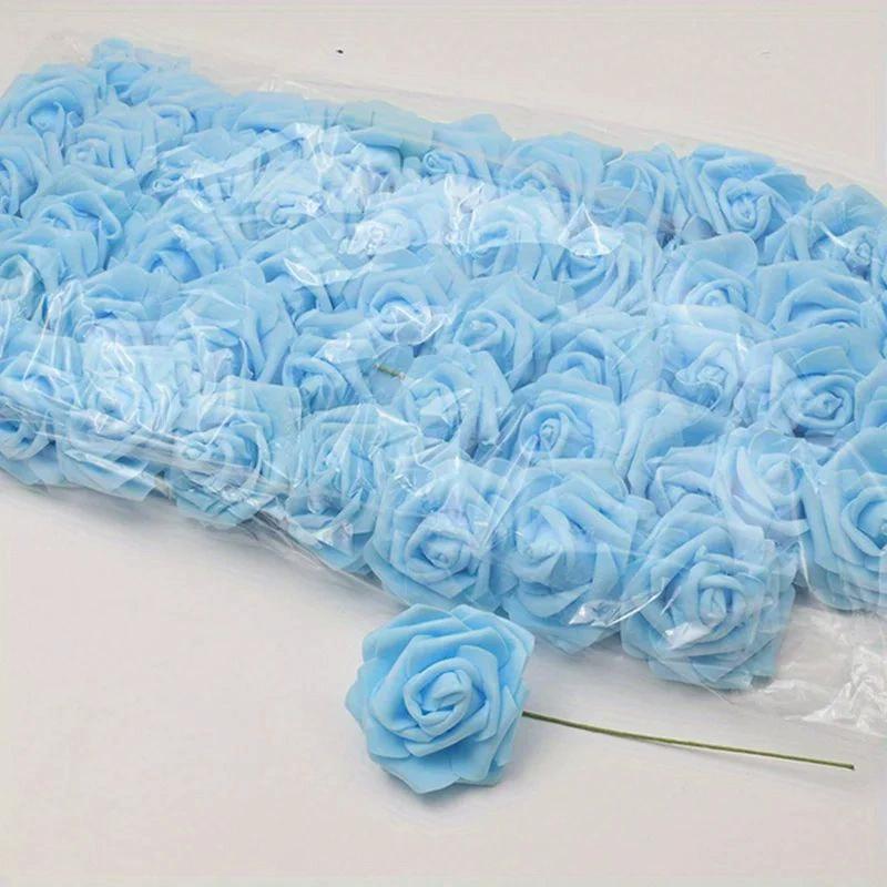 50Pcs/Pack Rose Simulation Pe Rose White Stem Foam Red Head Wedding Home Diy Handmade Party Birthday Wedding  Wall Decoration