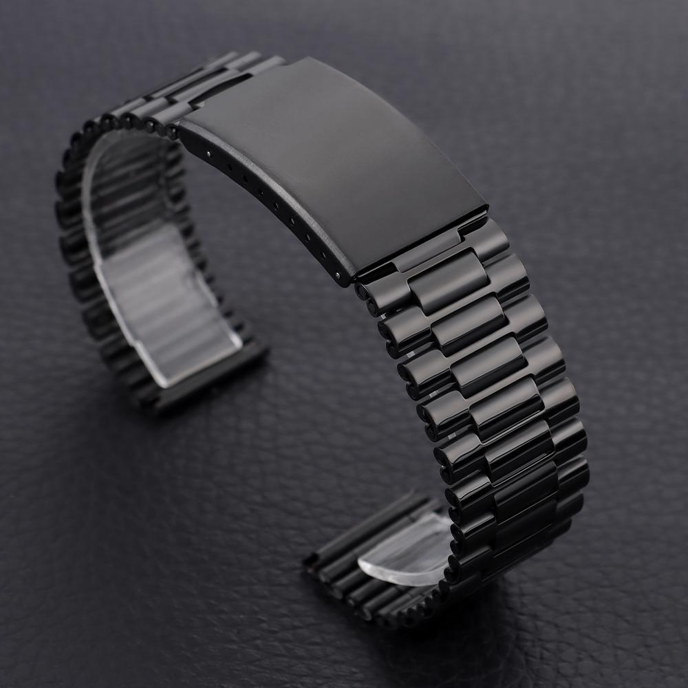 Silver Gold Black Stainless Steel Watch Strap Folding Safety Clasp Metal Watchband 18mm 20mm 22mm Universal Bracelets for Seiko