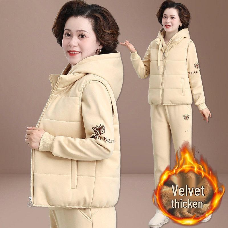 Women's Winter Sportswear Set: Velvet Thickened Vest & Coat for Middle-Aged & Elderly
