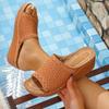 Summer new women's sandals foreign trade one-word drag women's flat-bottomed hollow sandals women's slope heel cool slippers
