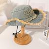 Spring and Autumn New Washed Letter Fringed Wide-brimmed Fisherman's Hat and Fashionable Flanged Flat-top Sun Hat