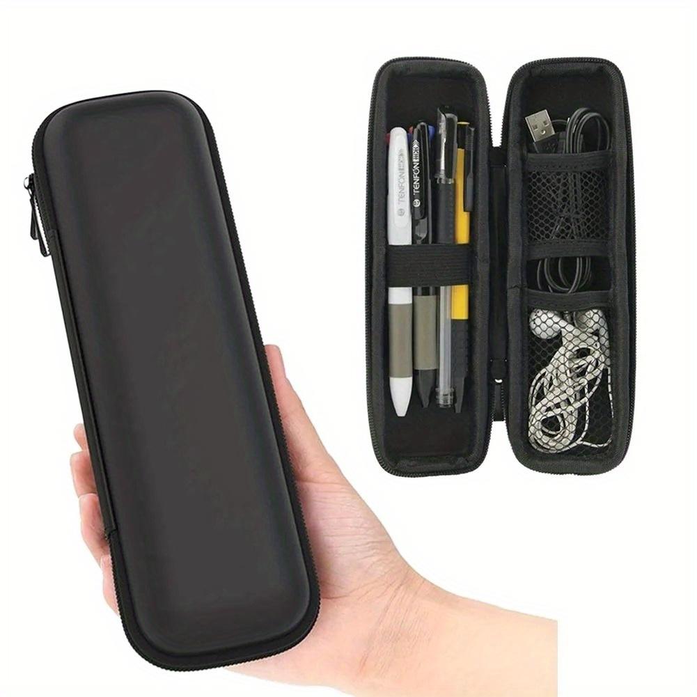 Black Hard Shell Pen Box Minimalist Style Pencil Case Earphone Mesh Storage Case Makeup Brush Organizer Pencil Zipper Case School Supplies
