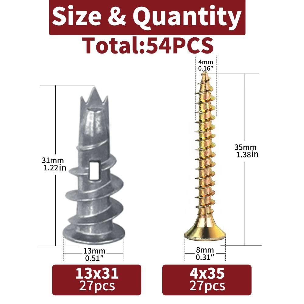 54pcs Fastening Heavy Duty Metal Wall Screws Self-Drilling Wall Screws Set  Professional Use