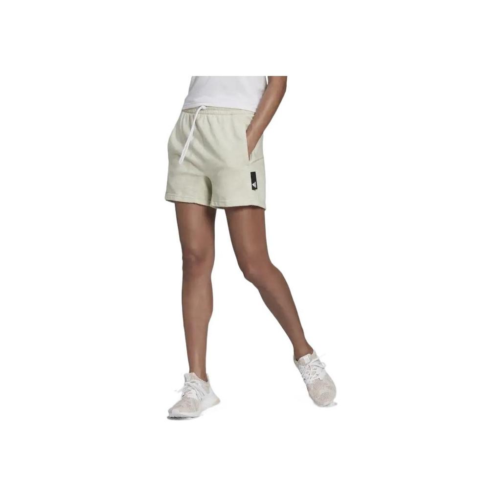 Adidas Solid Color Logo Patch Drawstring Sports Shorts Women Bottoms White HE4145