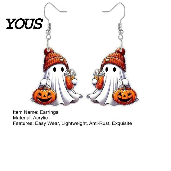 Skin Friendly Earrings 1 Pair White Ghost Pumpkin Drink Earrings, Gothic Hip Hop Halloween Drop Cute Novelty Jewelry Gift for Women Party Accessories