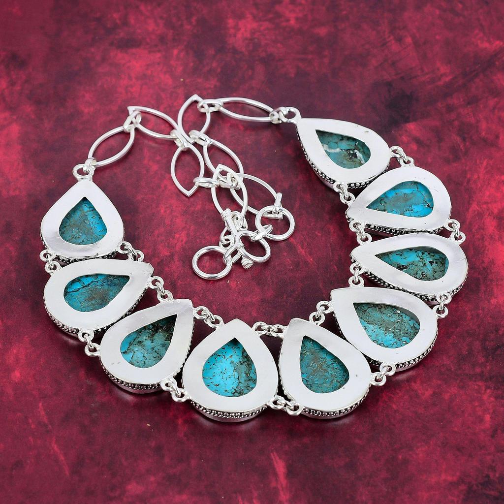Blue Turquoise 925 Solid Sterling Silver Necklace with Adjustable Chain, Handmade Gemstone Jewelry Necklace For Memorial Day
