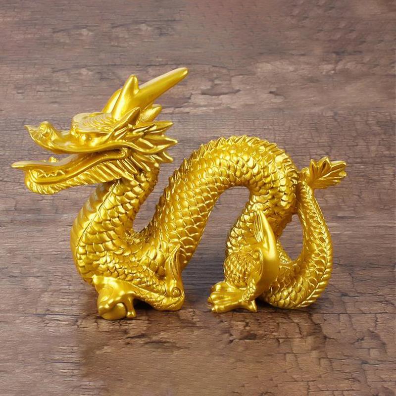 1Pc Good Lucky Golden Dragon Chinese Zodiac Twelve Statue Gold Animals Sculpture Figurines Desktop Decoration
