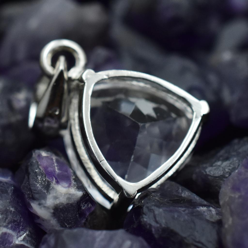 Pendant 28.65 Ct Sterling Silver CERTIFIED Natural Trillion Cut White Sapphire AR-3641-Sa