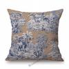 Navy Blue Delft Blue Toile De Jouy Pattern Design Royal Elegant Home Decorative Sofa Throw Pillowcase Cotton Linen Cushion Cover