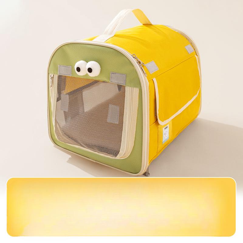 

Желтые большие глаза, симпатичная контрастная цветная сумка для автомобиля для средних и больших собак Бишон фризе Удобная будка для весенних и летних прогулок Товары для домашних животных S: 46 * 36.5 * 40cm