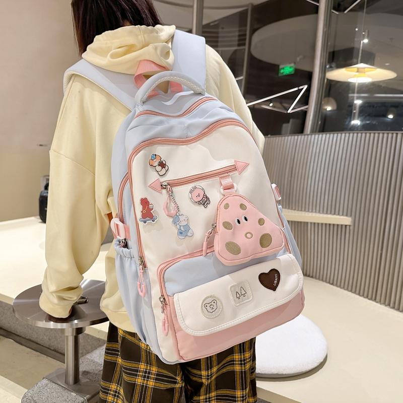 Schoolbag Women's Large Capacity Backpack Student Color Block Backpack with Coin Purse