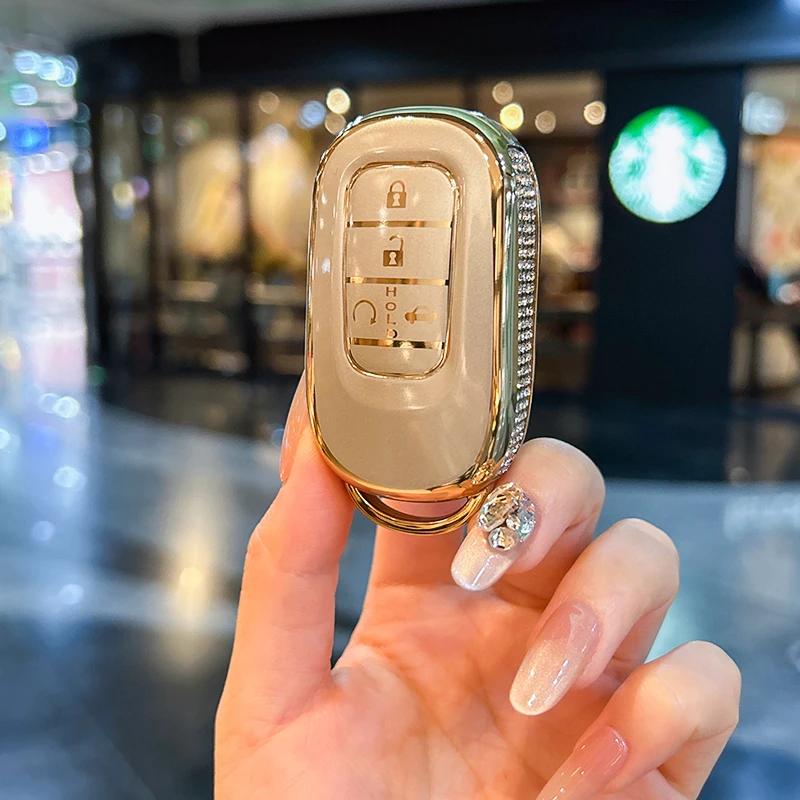 Car Key Case Cover Shell For Honda Civic Car Accessories Cute Bear Keychain, Diamond Car Key Holder