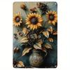 Vintage Sunflower Bee Happy Metal Tin Sign (es)  Rustic Farmhouse Wall Art for Kitchen Living Room Bedroom or Bar Decor Dur