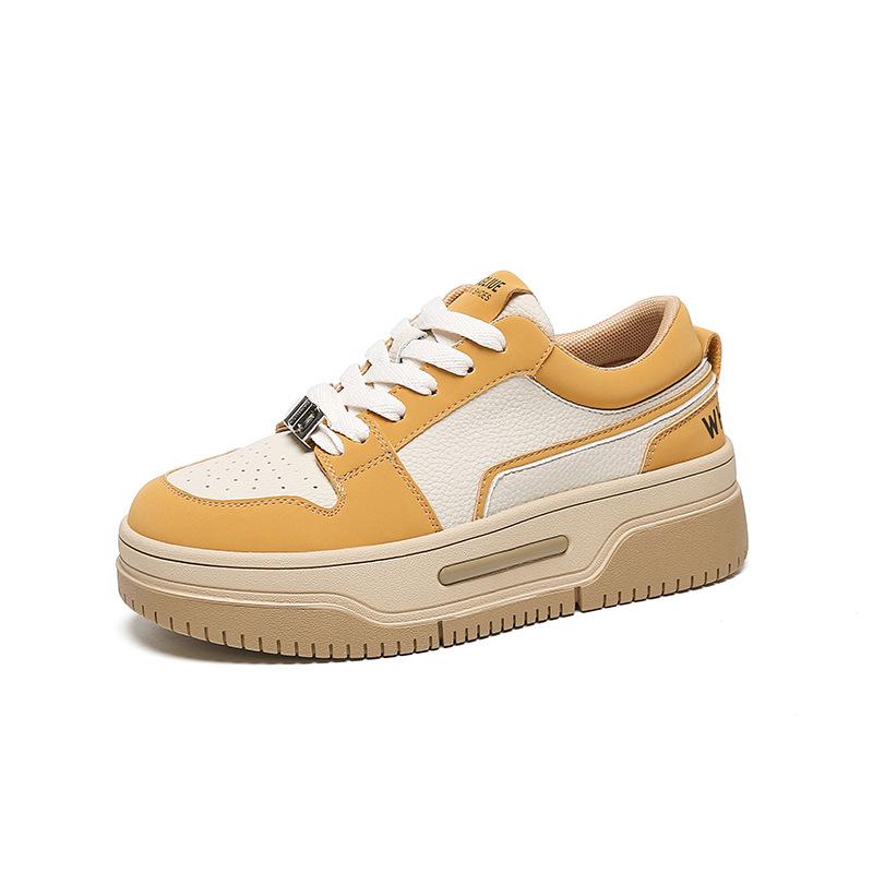 Strictly selected spring leather board shoes women's new 2025 thick-soled low-top popular panda color light muffin sneakers women