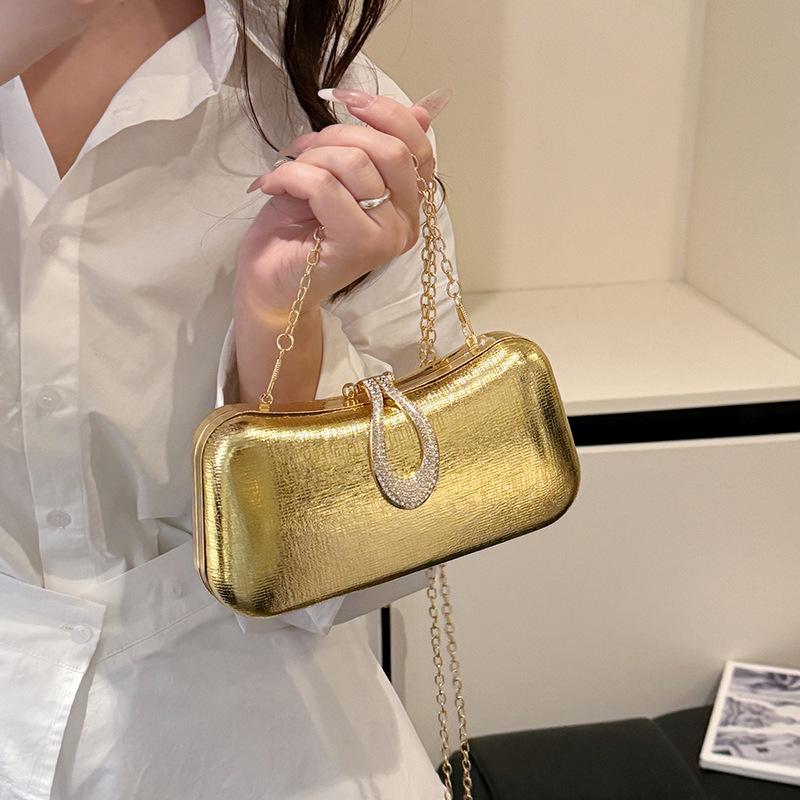 Retro Champagne Silver Pu Evening Bags Wedding Prom Dinner Bags Chain Shoulder Bags For Women Fashion Charm Handbag Cluch Party