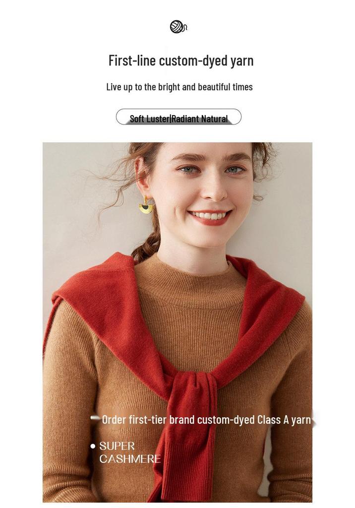 Women's Ribbed Cashmere Half-High Neck Sweater, Slimming Pullover, Long Sleeve Base Layer, Warm Knit Underlayer.