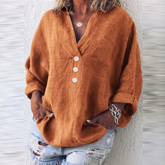 

Женская блузка сплошного цвета с V-образным вырезом и длинными рукавами, топ с лацканами и пуговицами