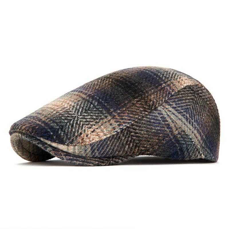 Autumn Winter Tie-Dyed Cap Men's British Newsboy Cap Warm Beret Plaid Octagonal Cap