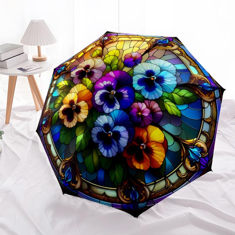 

8-Rib Automatic Open Folding Umbrella with Floral Pattern - Vibrant Multicolor Flower Design, Durable Plastic Handle & Iron Fr (as the picture,Iron&8K)