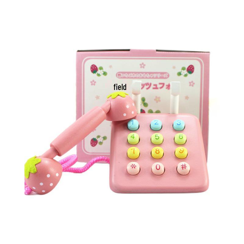 Strawberry Pink Wooden Toy Telephone for Kids - Pretend Play Gift