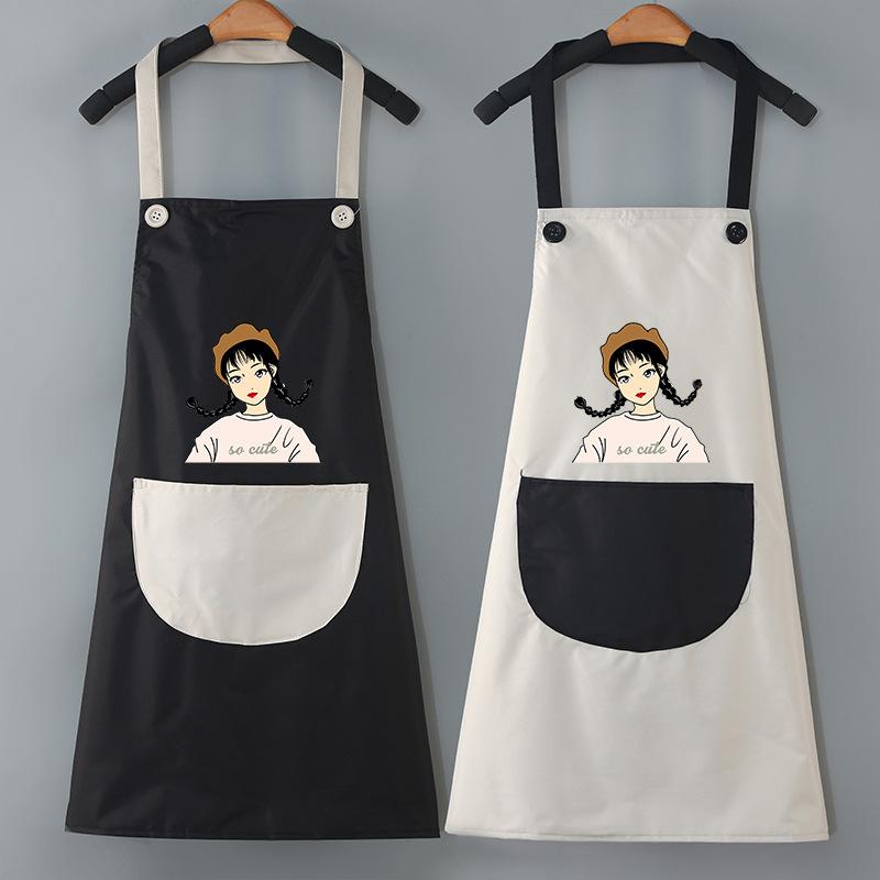 Unisex Cooking Apron Household Cartoon Apron Chef Waiter Barbecue Adult Pocket Apron Kitchen Supplies