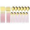 24pcs Black Gold Cutlery Set Mirror Stainless Steel Dinnerware Set Knife Fork Spoon Tableware Flatware Set Dishwasher Safe Kitchen Wedding Accessories