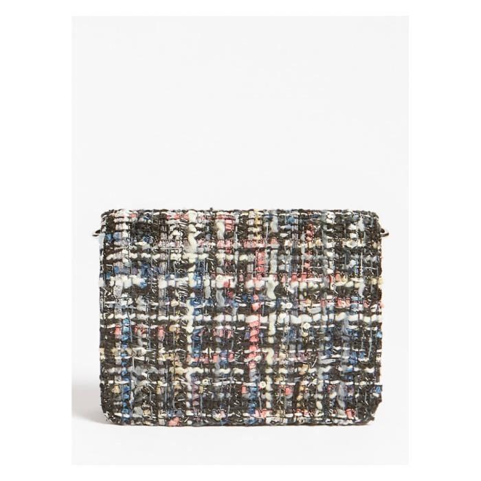 Porte-cartes - Guess - Tweed Noir - 100% Polyuréthane - Bandoulière en Chaîne - Effet Tweed