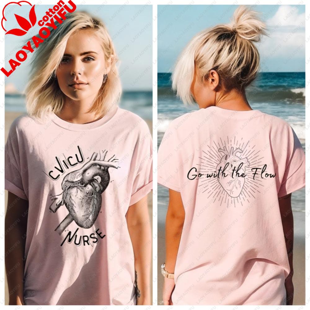 

CVICU Nurse TShirt Heart Anatomy Design Women Clothing Graphic T Shirts Y2k Top Funny Outdoors High Quality Cotton Shortsleev 3XL
