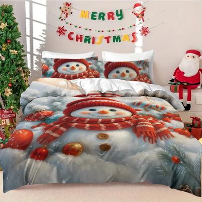 3pcs Cartoon Santa Claus Print Coreless Duvet Set Multi Size Bedroom Dormitory Bedding Decoration Comfortable Machine Washable