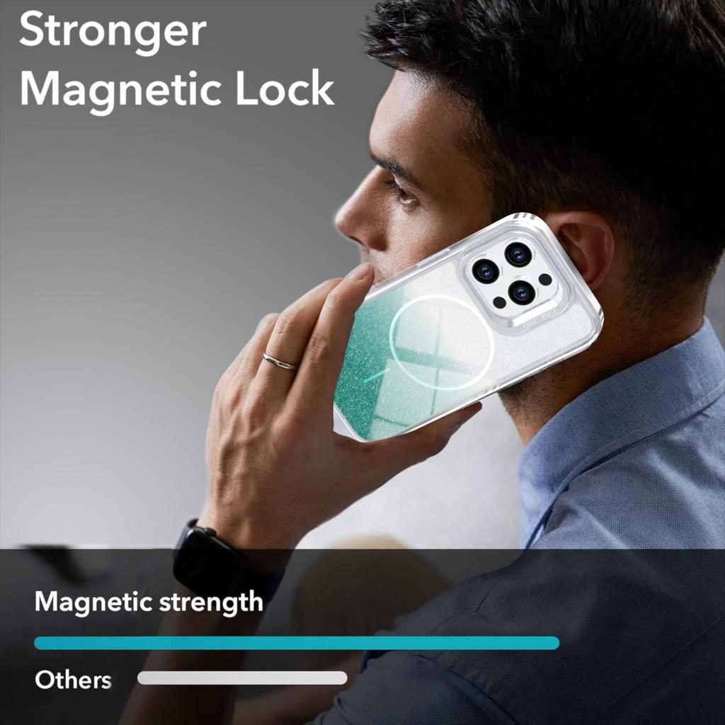 For iPhone 14 Pro Max Magnetic Case Gradient Glitter Shockproof TPU PC Phone Cover Compatible with MagSafe
