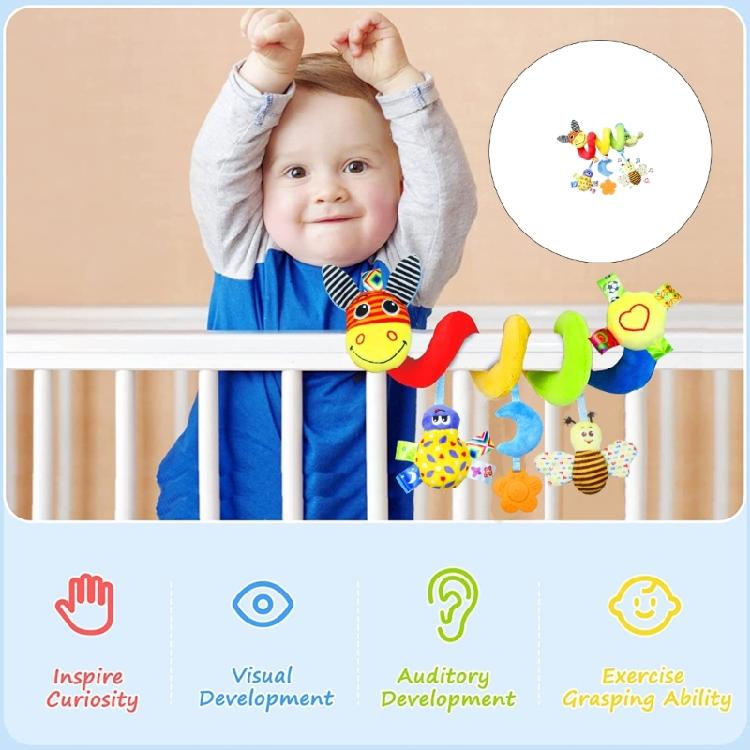 Cartoon Plush Bed Bell Crib Mobile Colorful Animal Spirals Activity Toy for Baby Sensory Visual Auditory Development