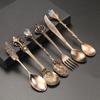 6Pcs/Set Vintage Carved Coffee Spoon Teaspoon Retro Zinc Alloy Dessert Coffee Tableware Spoons Cutlery Kitchen