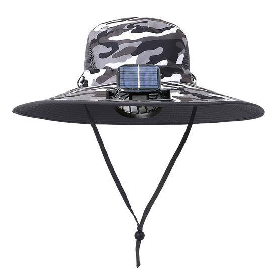 Sun Hat with Solar-Powered Dual Fans Wide-Brimmed Outdoor Fishing Hat with USB Charging Breathable Mesh Fishermen Hat