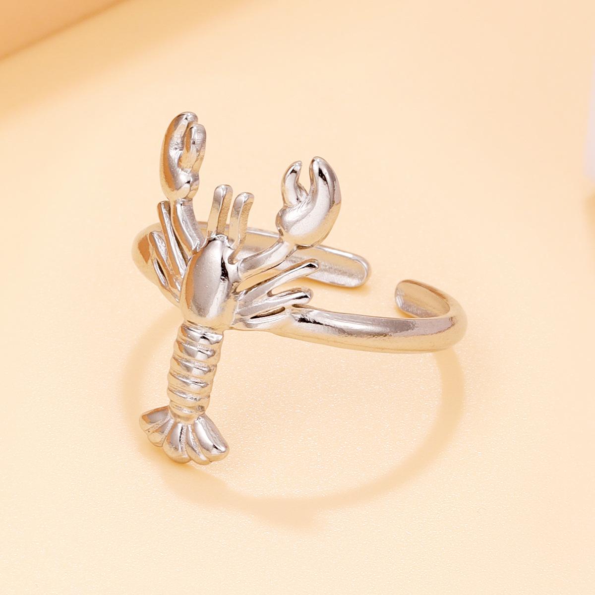 Casual Ocean Series Lobster Ring: Cute Women s Stainless Steel Animal Jewelry