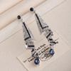 Retro Fashion Blue Diamond-Encrusted Water Drop Fringed Earrings Design Niche Versatile Stud Earrings Temperament High-End Earrings Women