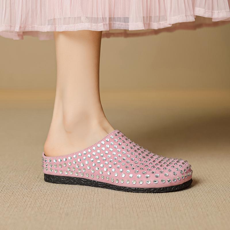 

Мода 2025 НОВЫЕ Летние Женские Мюли из Детской Замши Женская Обувь Круглый Носок Закрытый Носок Слипоны Женские Сандалии Ретро Современные Шлепанцы 34