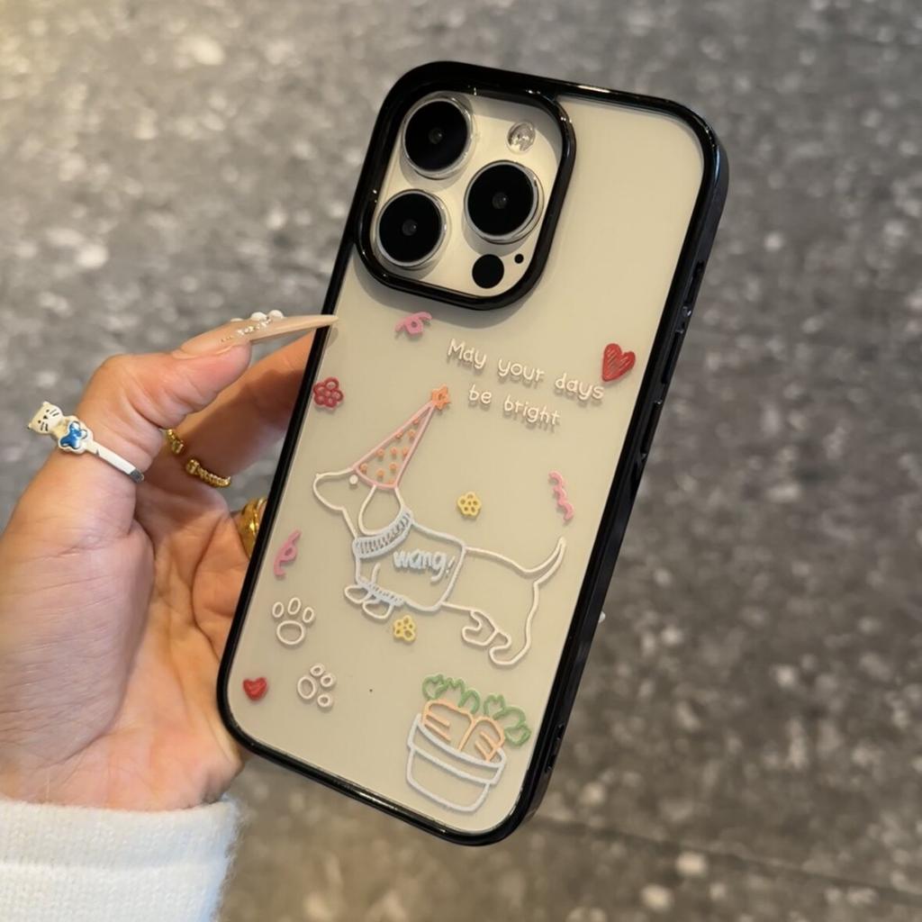 Line Dog Is Suitable for Apple 16promax All-inclusive Anti-drop Mobile Phone Case 16 Simple iPhone15 Protection 14