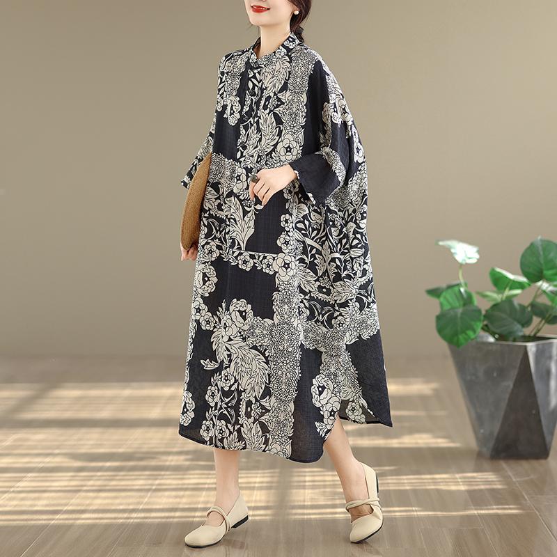 DIMANAF New 2026 Women Plus Size Spring Summer Beach Long Dress Lady Loose Oversize Maxi Floral Print Cotton Vintage Black