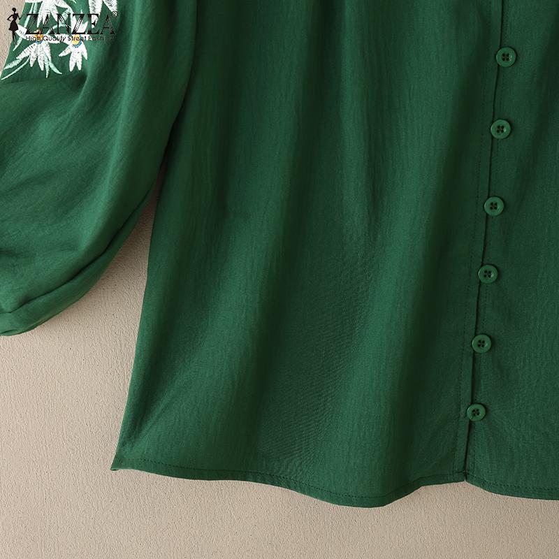 ZANZEA Lässige Bluse mit V-Ausschnitt und 3/4-Ärmeln für Damen