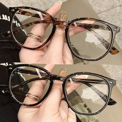 1/2Pcs Large Frame Glasses Vintage Leopard Print Women Men Oval Frame Anti Blue Light Eyeglasses Makeup-free Eyewear Accessory