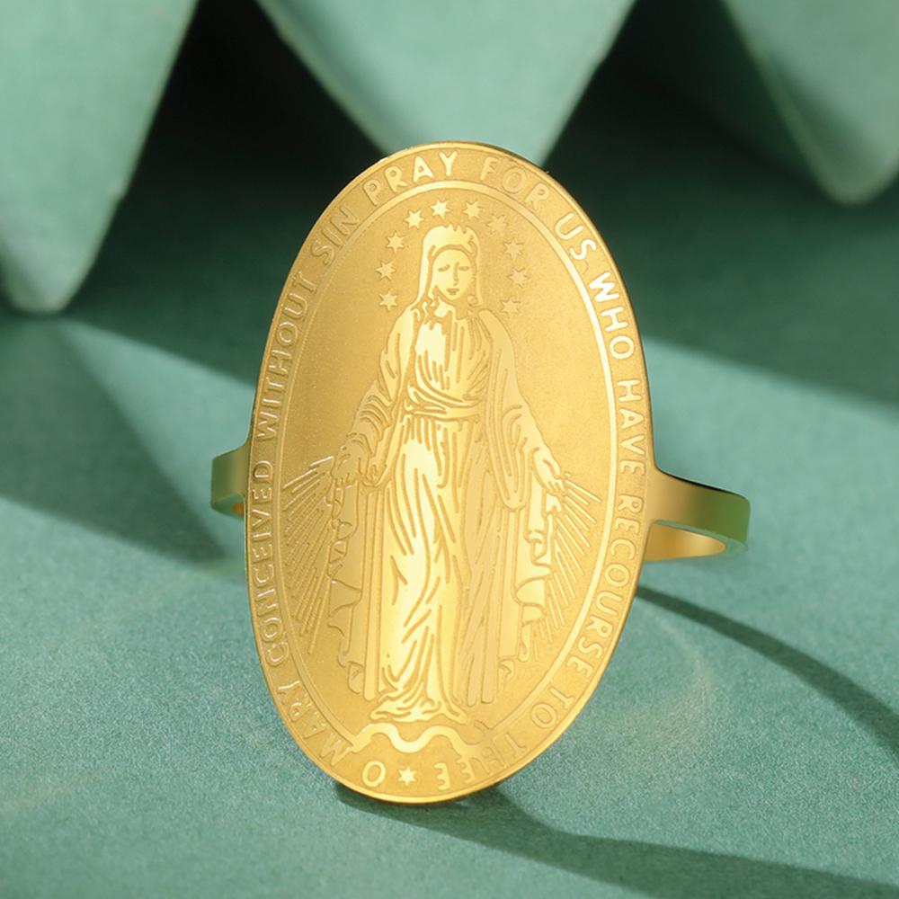 Dawapara Virgin Mary Ring Adjustable Holy Mother Mary Christian Gifts Blessing Protection Religious Ring Stainless Steel Jewelry
