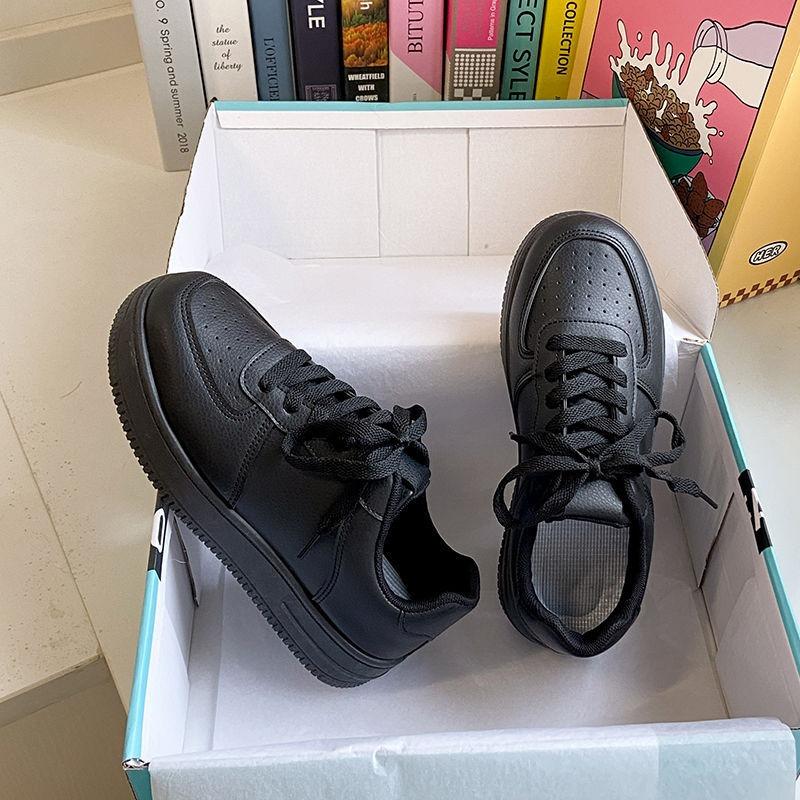 Black shoes women's new versatile student high value thick baseplate shoes waterproof black women's shoes