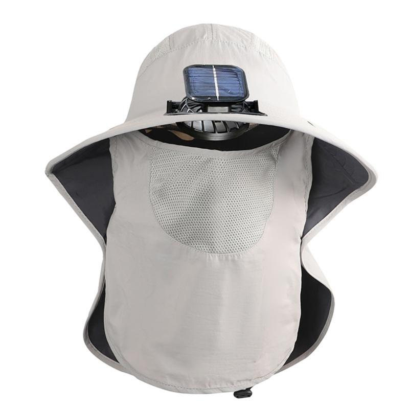 Solar Power Fisherman Hat With 3 Speed Fan Rechargeable Battery Face Neck Cover Sunproof Hat For Hiking Fishing